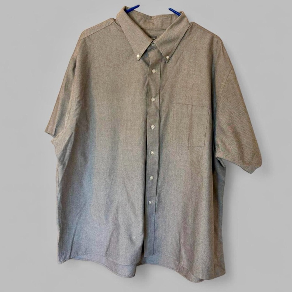 Men's Gray Button-Up Wrinkle Free short sleeve shirt 2XL